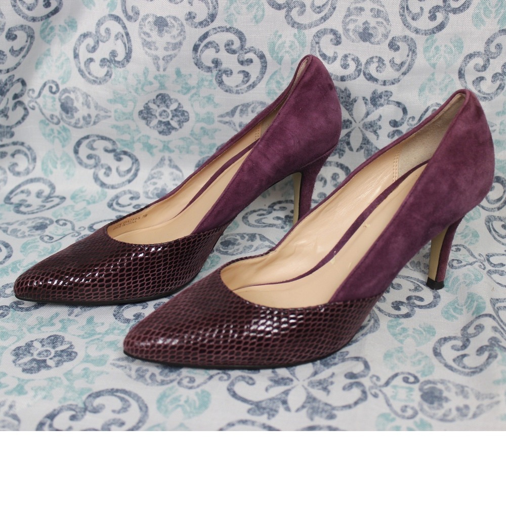 Cole Haan Grand OS Purple Suede Snake Embossed‎ Pointed Toe Heels 7B